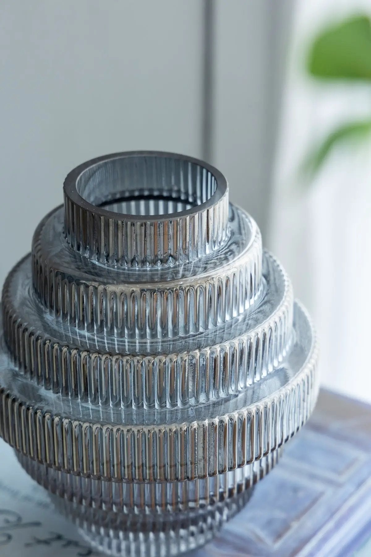 Multi-Tiered Geometric Vase with Smoked Blue Finish, Set of 2 by HouseOfZazla