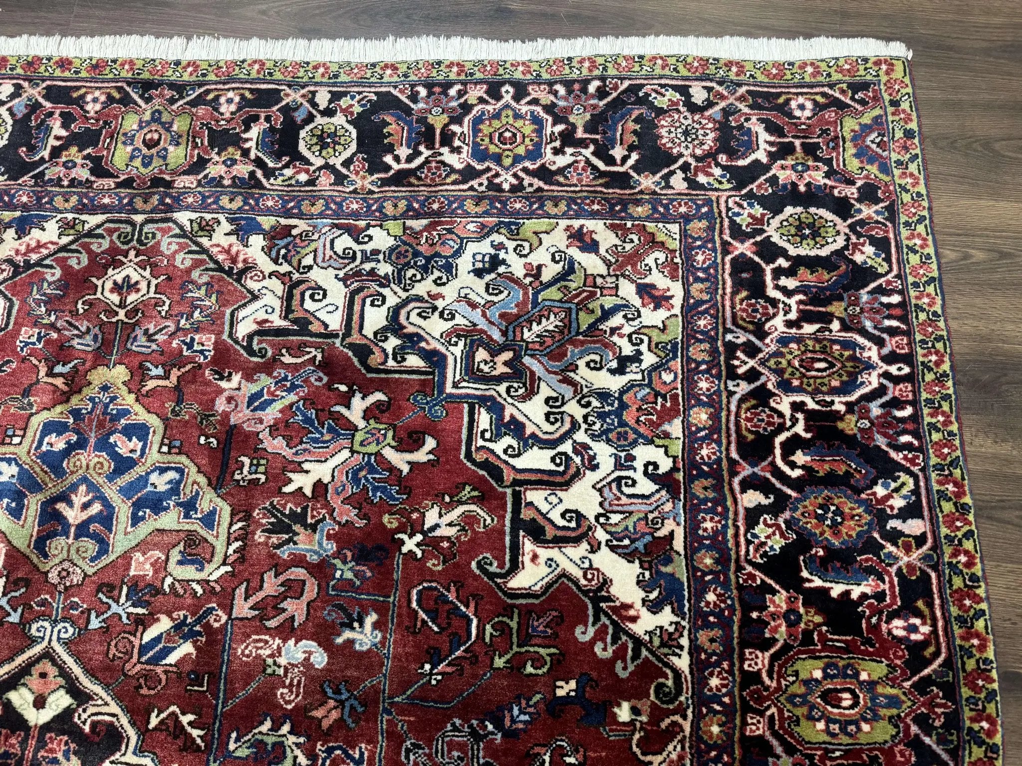 Antique Persian Heriz Rug 8x11, Geometric Tribal Wool Carpet, Brick Red by Jewel Rugs