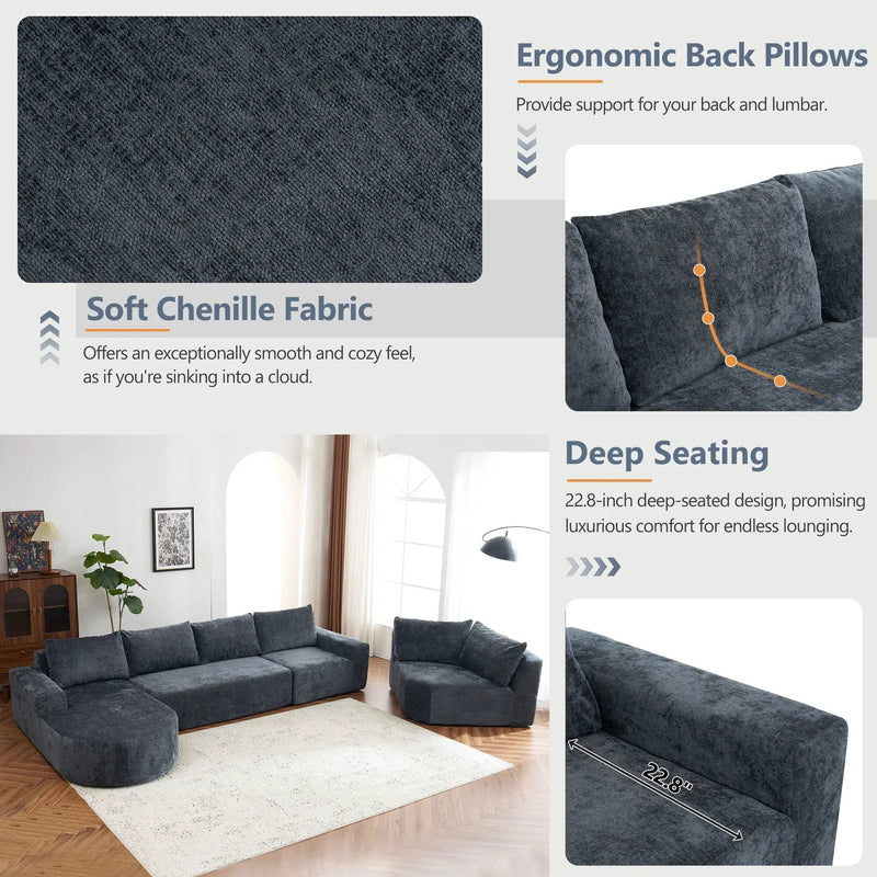 U-Shaped Oversized Modular Cloud Sectional Sofa With Deep Seat For Living Room by HouseOfZazla