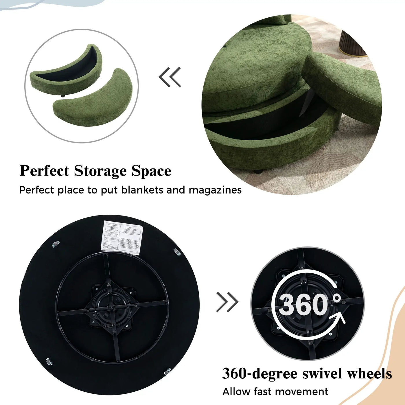360° Swivel Accent Barrel Chair With Storage Ottoman & 4 Pillows, Modern Leisure Chair Round Accent For Living Room by Unique Piece Furniture