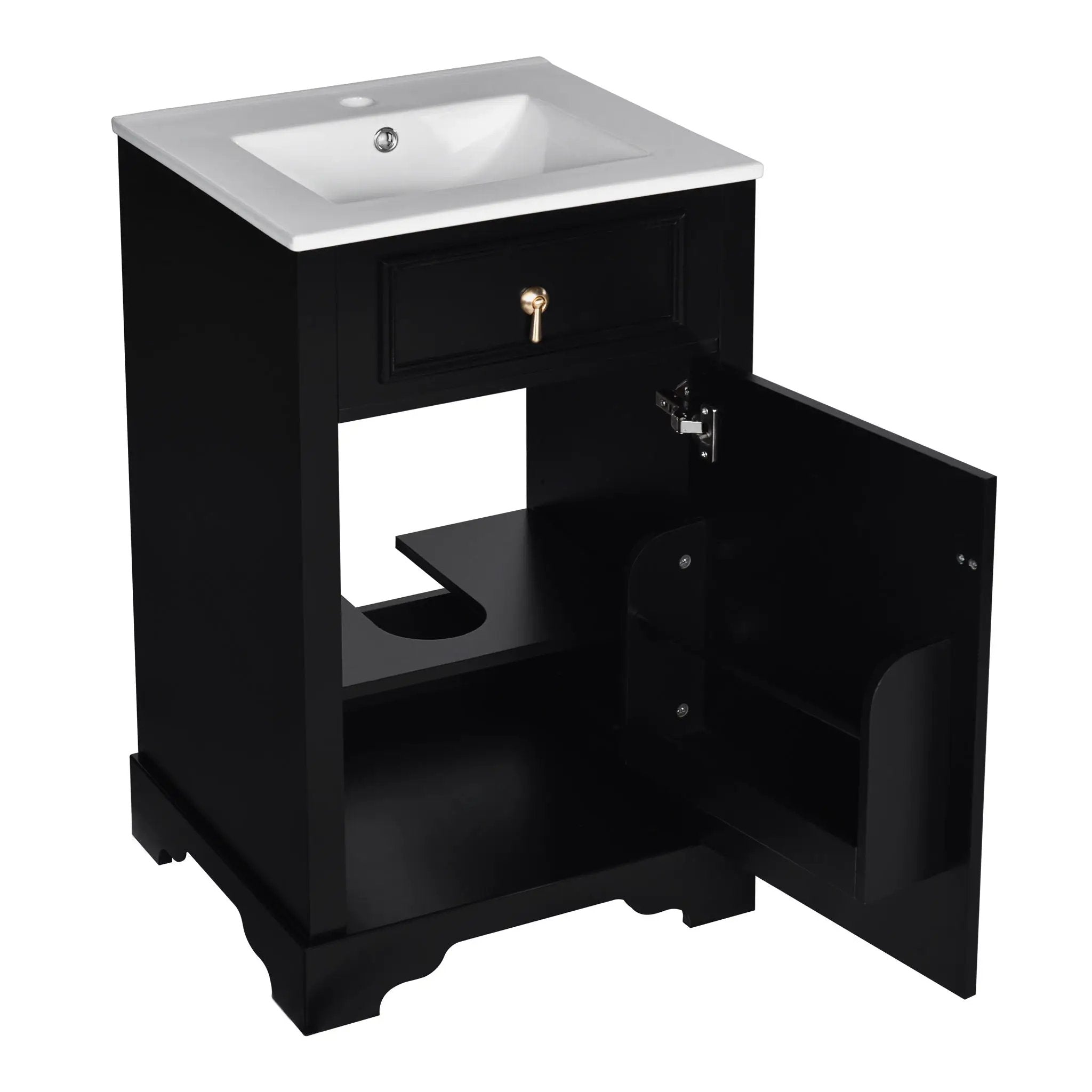 Elegant Bathroom Vanity With Ceramic Sink, Soft Close Door, Adjustable Shelf by HouseOfZazla