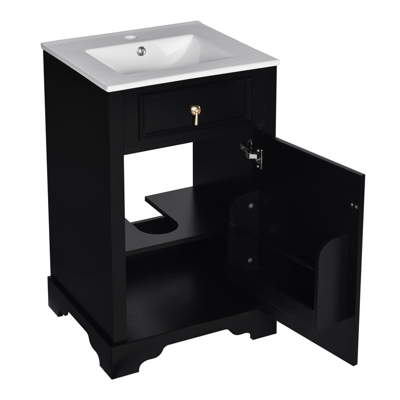 Elegant Bathroom Vanity With Ceramic Sink, Soft Close Door, Adjustable Shelf by HouseOfZazla