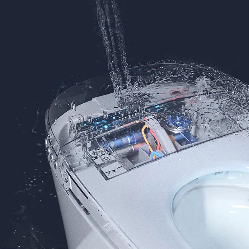 Smart Toilet Bidet Combo With Self-Cleaning Nozzle, Upmarket Compact Dual Flush Toilet 1 / 1.28 Gpf, Tank Less Toilet With Foot Sensor Flush - White Night Light by HouseOfZazla
