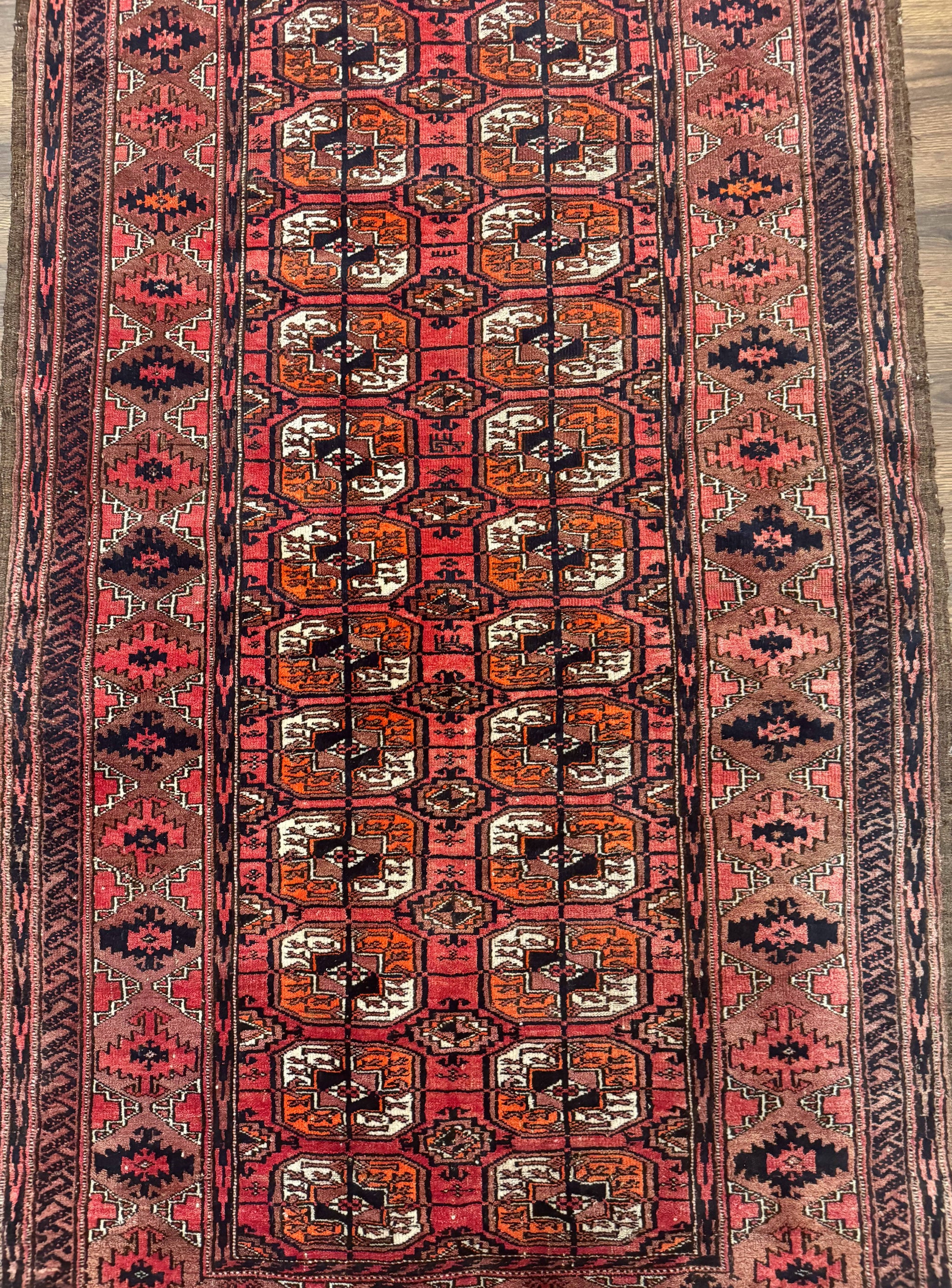Antique Turkoman Rug 3.7 x 6.7, Red, Wool Runner Rug by Jewel Rugs