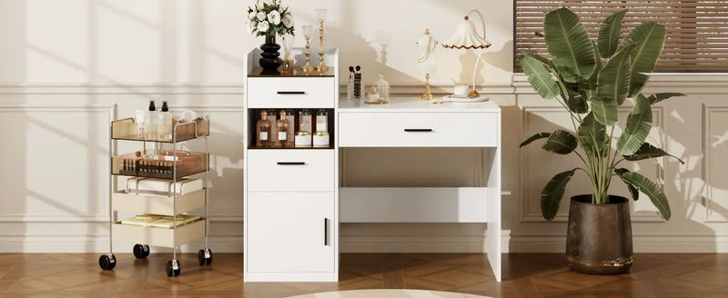 3-in-1 Vanity Desk with Flip Top Mirror, Glass Top Compact Makeup Vanity & Hidden Storage by HouseOfZazla