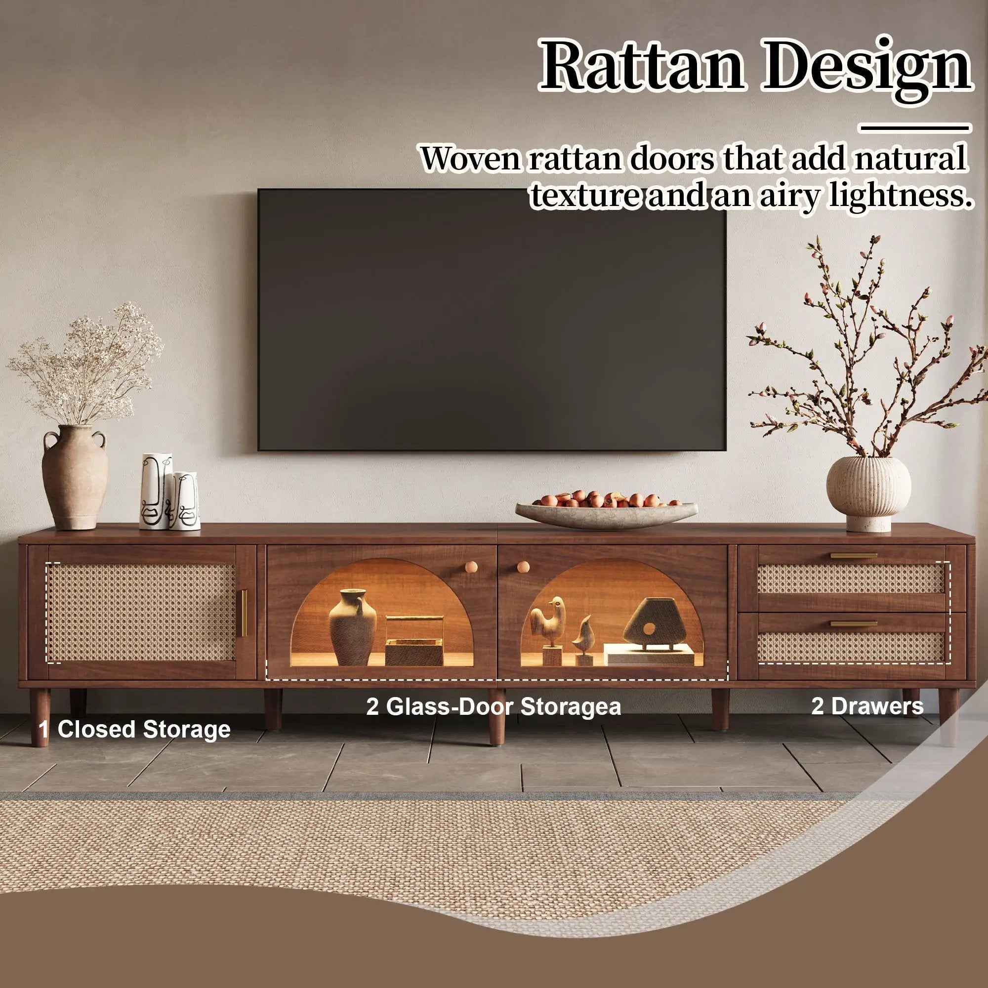 TV Stand For TVs Up To 90", Media Console With App Controlled LED Lights, 2 Drawers & Door Storage - Dark Brown by HouseOfZazla