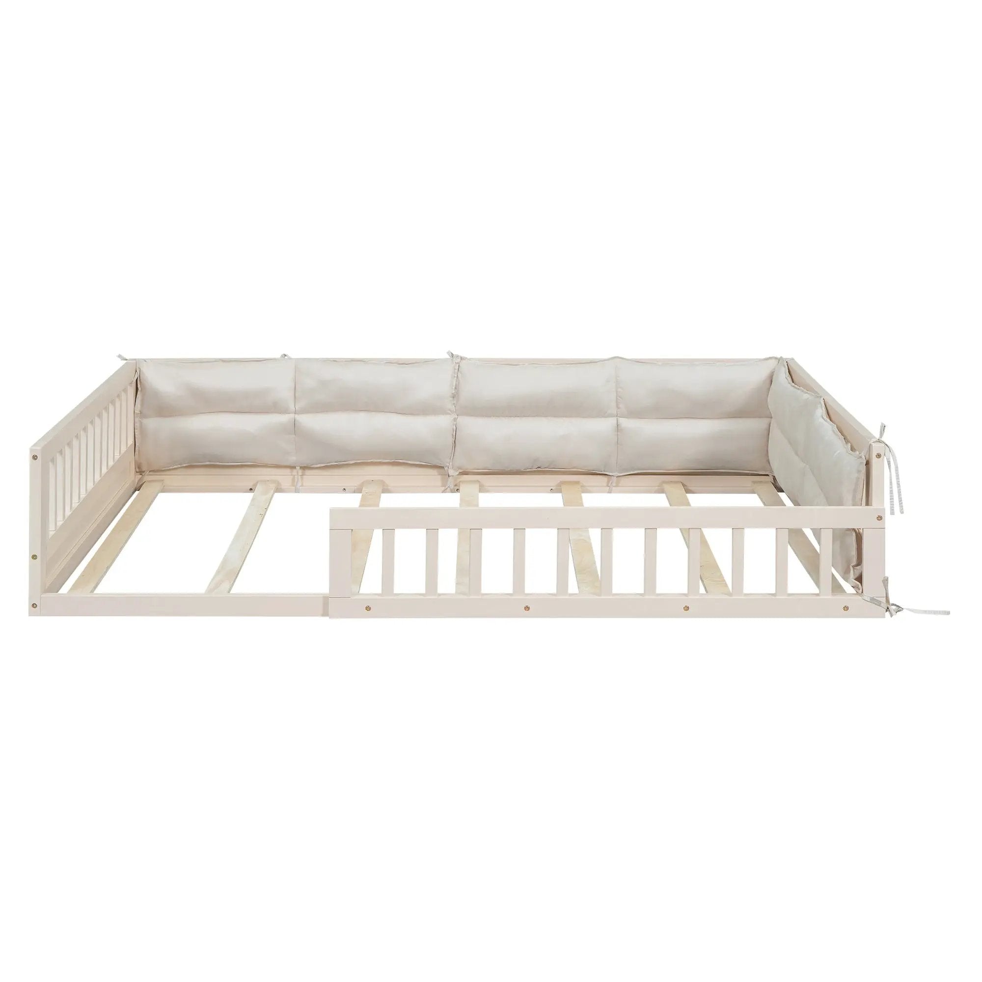 Wood Full Size Upholstered Platform Bed with Guardrail and Pillow by HouseOfZazla