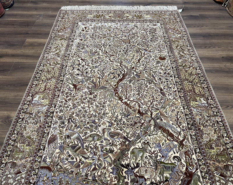 Persian Isfahan Rug 5x8 - Tree of Life, Animal Pictorials, Kork Wool & Silk by Jewel Rugs
