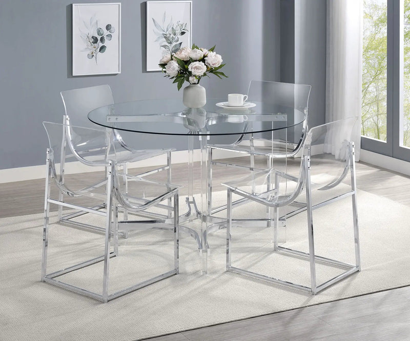 Keeling 47-inch Round Glass Top Acrylic Dining Table Chrome by Unique Piece Furniture