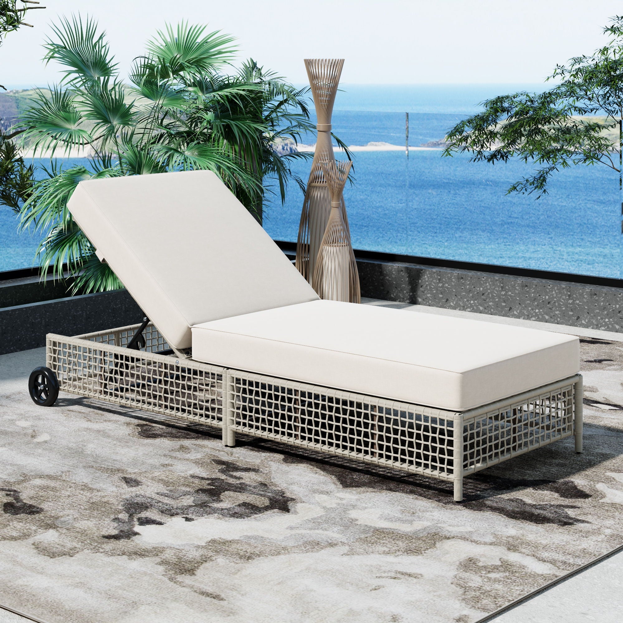 Outdoor Lounge Chair With 5 Position Backrest With Cushion And Wheels by HouseOfZazla