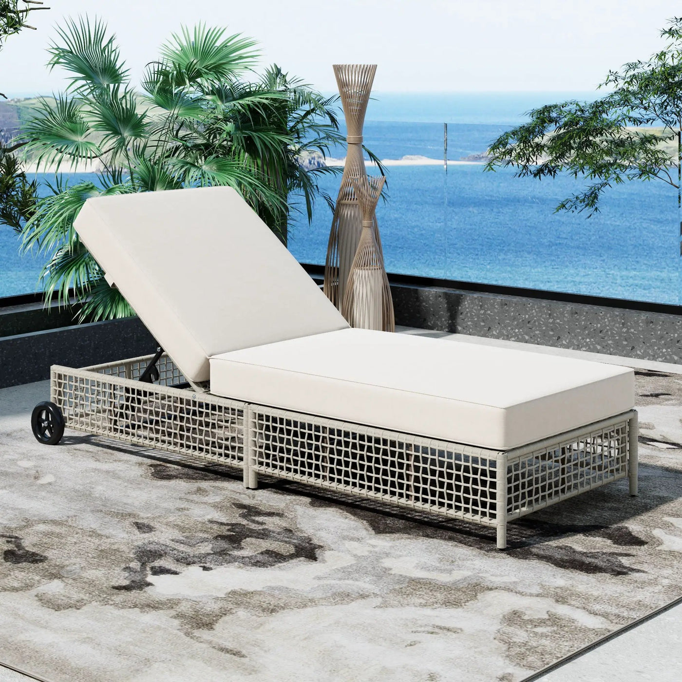 Outdoor Lounge Chair With 5 Position Backrest With Cushion And Wheels by Unique Piece Furniture