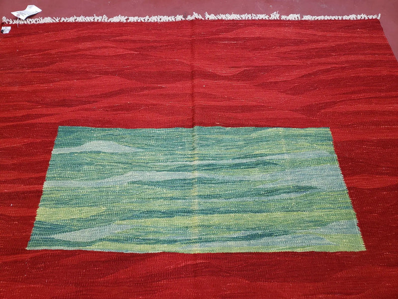Red Turkish Kilim Rug, 5x7 - 6x8 Rugs, Red and Green Kilim Carpet, Kilim Area Rugs, Flatweave No Pile Rug, New Turkish Rug, Handmade Kilim by Jewel Rugs