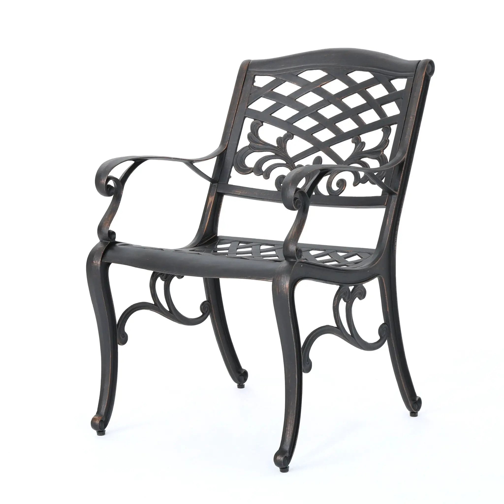 Luminea Outdoor Aluminum Dining Chair With Scroll Design, Lattice Pattern And Cabriole Legs - Copper by HouseOfZazla