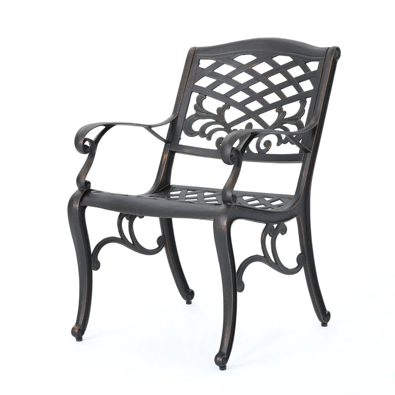 Luminea Outdoor Aluminum Dining Chair With Scroll Design, Lattice Pattern And Cabriole Legs - Copper by HouseOfZazla