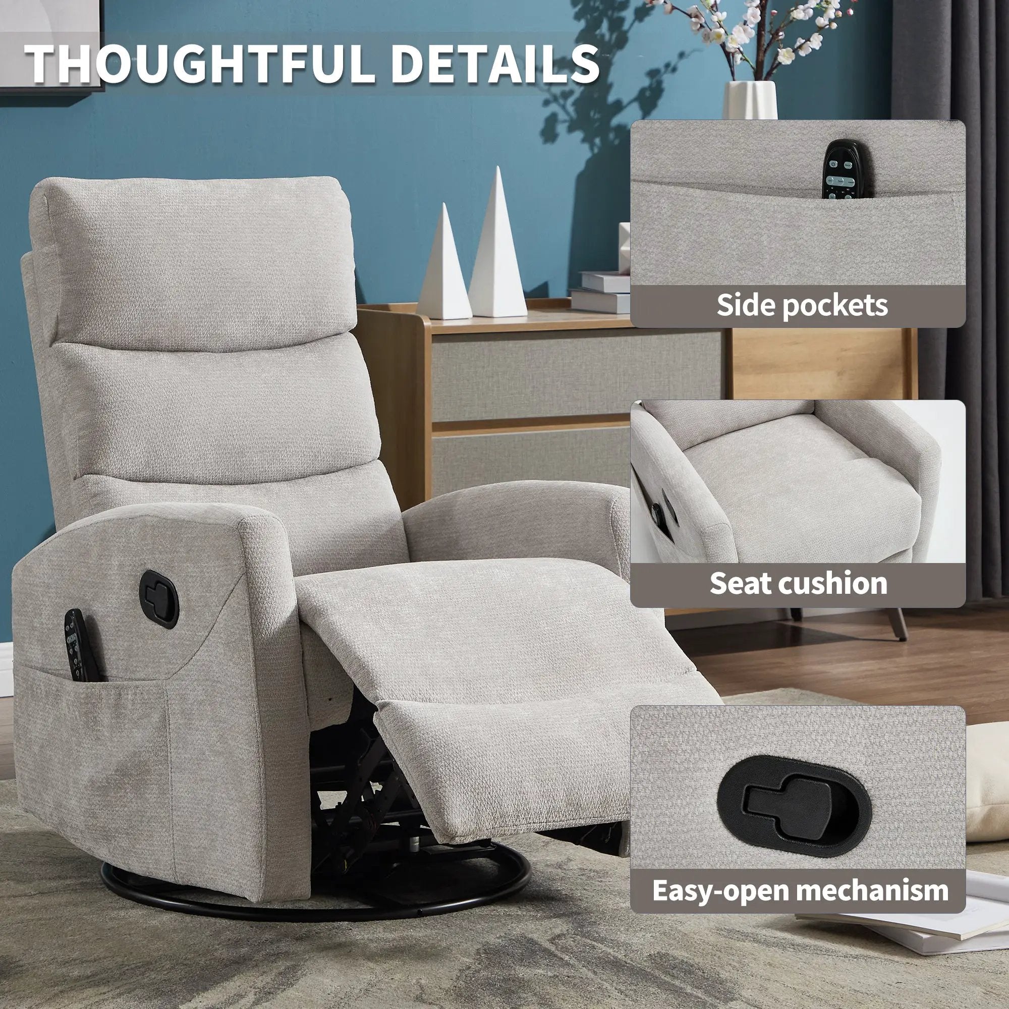 Heat Massage Manual Recliner Chair with Rocker and Swivel by HouseOfZazla