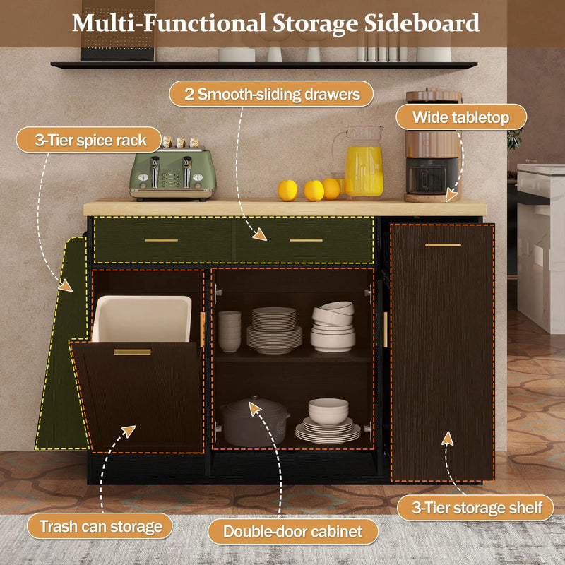 Kitchen Sideboard With Sliding Door Cabinet, 3 Tier Spice Rack by Unique Piece Furniture