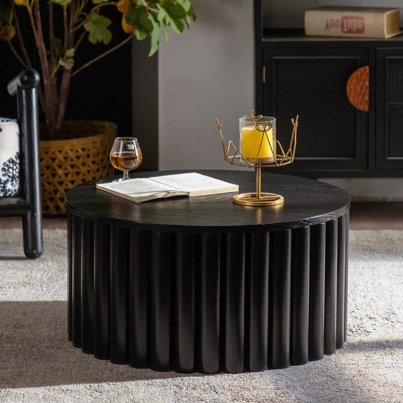 Round Coffee Table With Lift Handcrafted Relief by HouseOfZazla