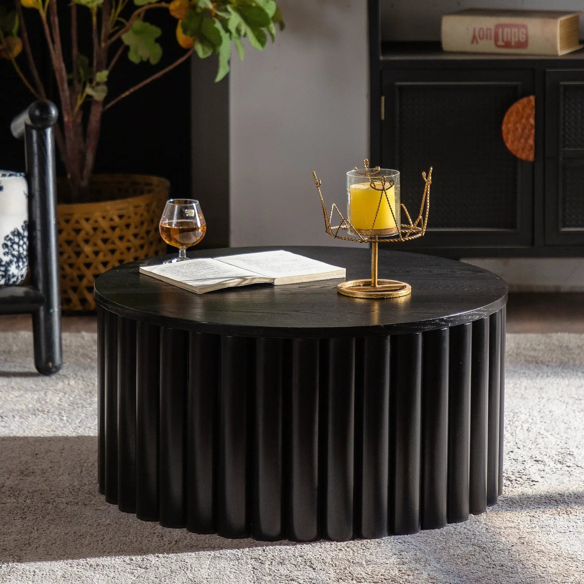 Round Coffee Table With Lift Handcrafted Relief by HouseOfZazla