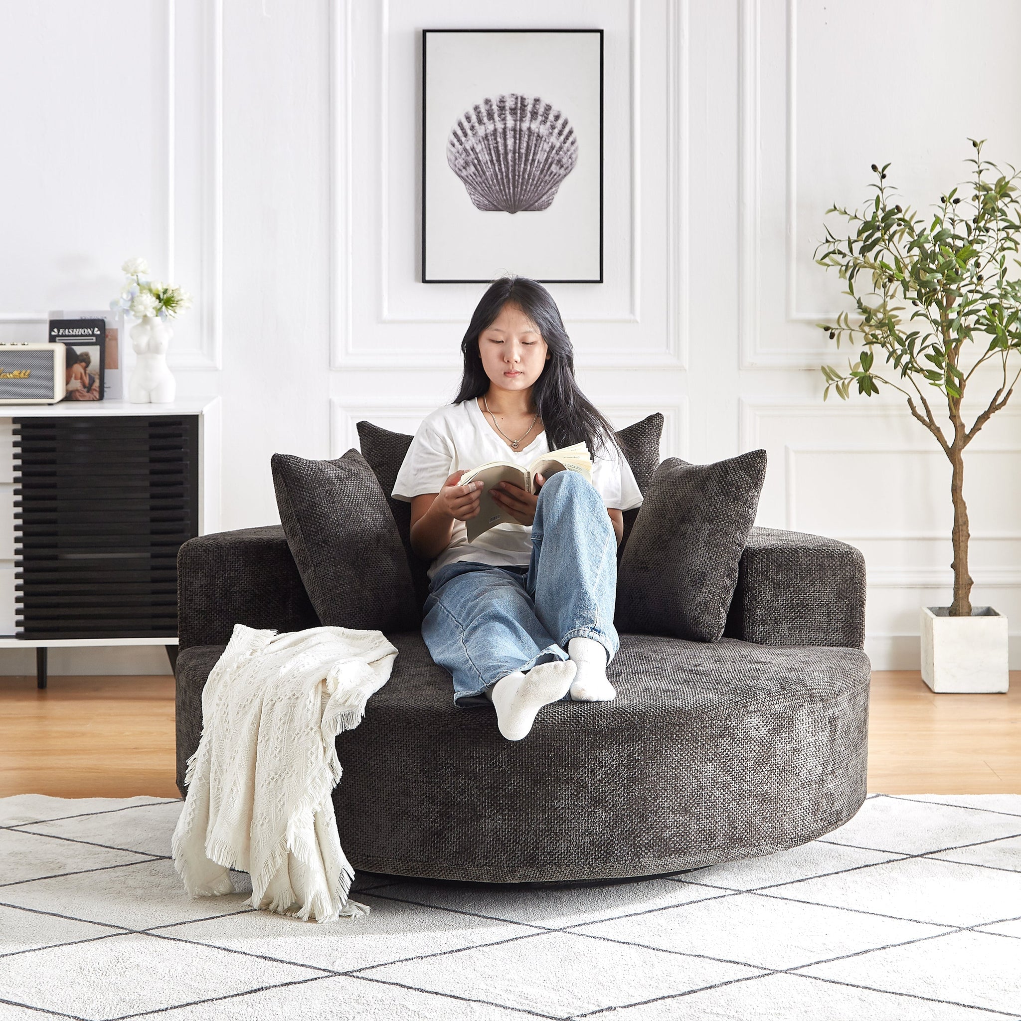 55'' Chenille Foam Single Swivel Chair by HouseOfZazla