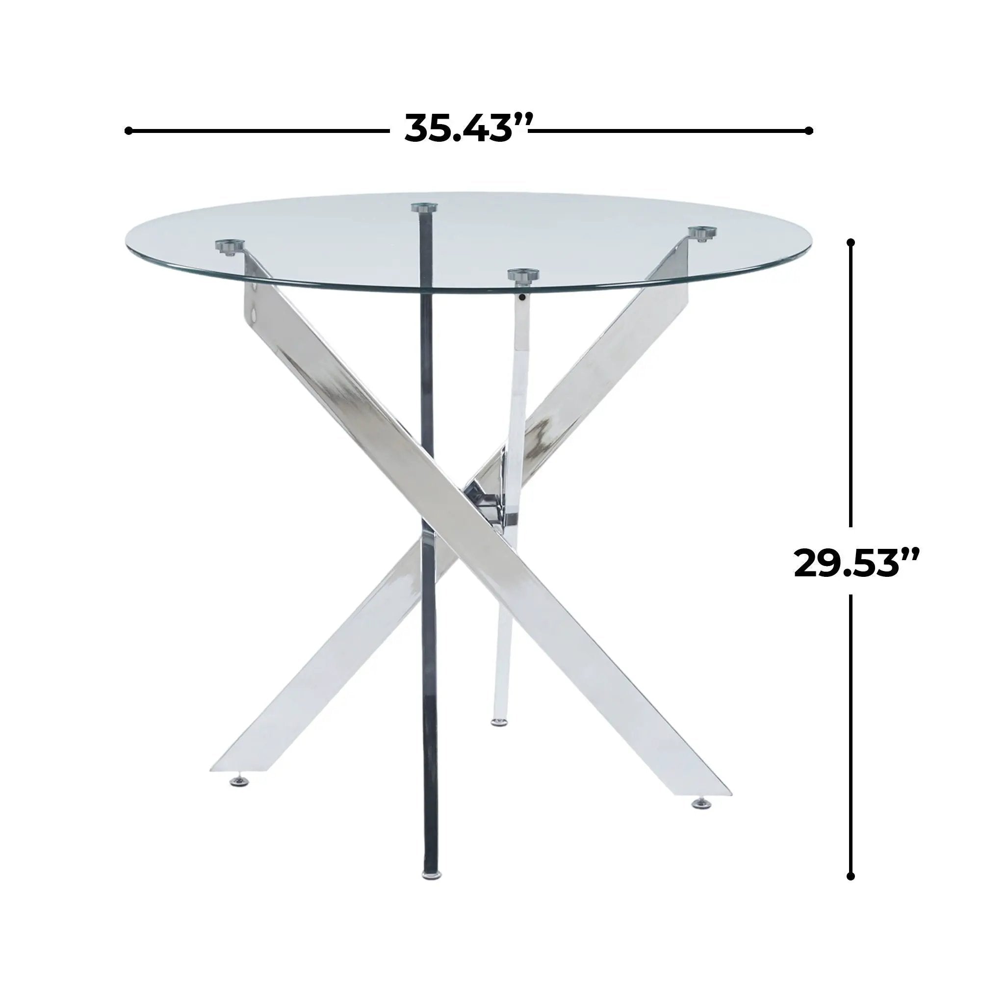 Dining Table With Cross Metal Leg And Tempered Glass, Modern Space Saving Kitchen Table For Living Room by Unique Piece Furniture