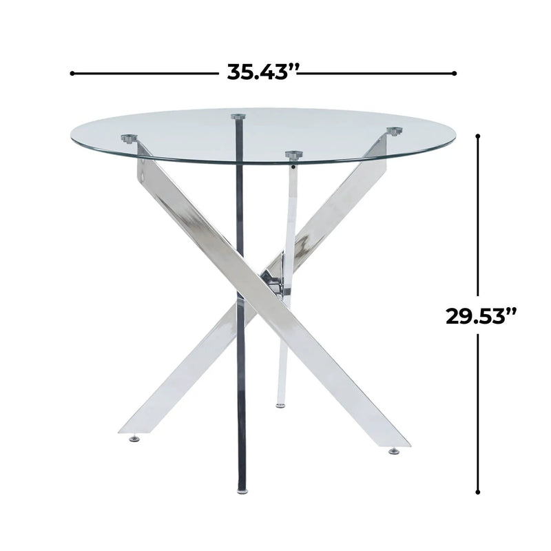 Dining Table With Cross Metal Leg And Tempered Glass, Modern Space Saving Kitchen Table For Living Room by HouseOfZazla