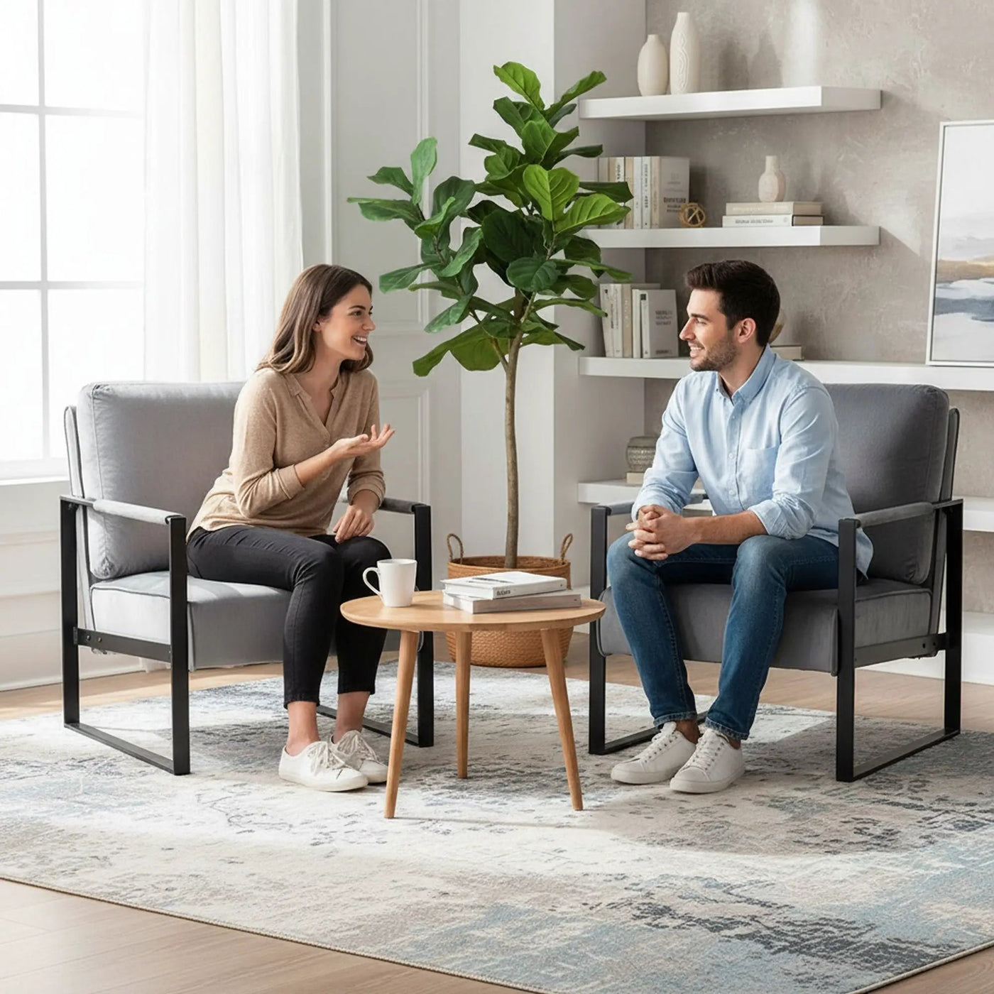 Classic Mid Century Modern Accent Chair With Durable Square Metal Frame, Armchair by HouseOfZazla