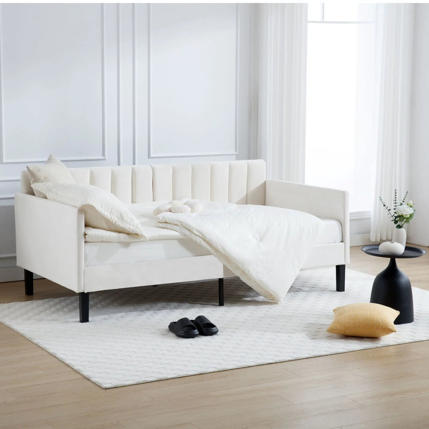 Elena - Boucle Upholstered Daybed, Ribbed Tufted Backrest by Unique Piece Furniture