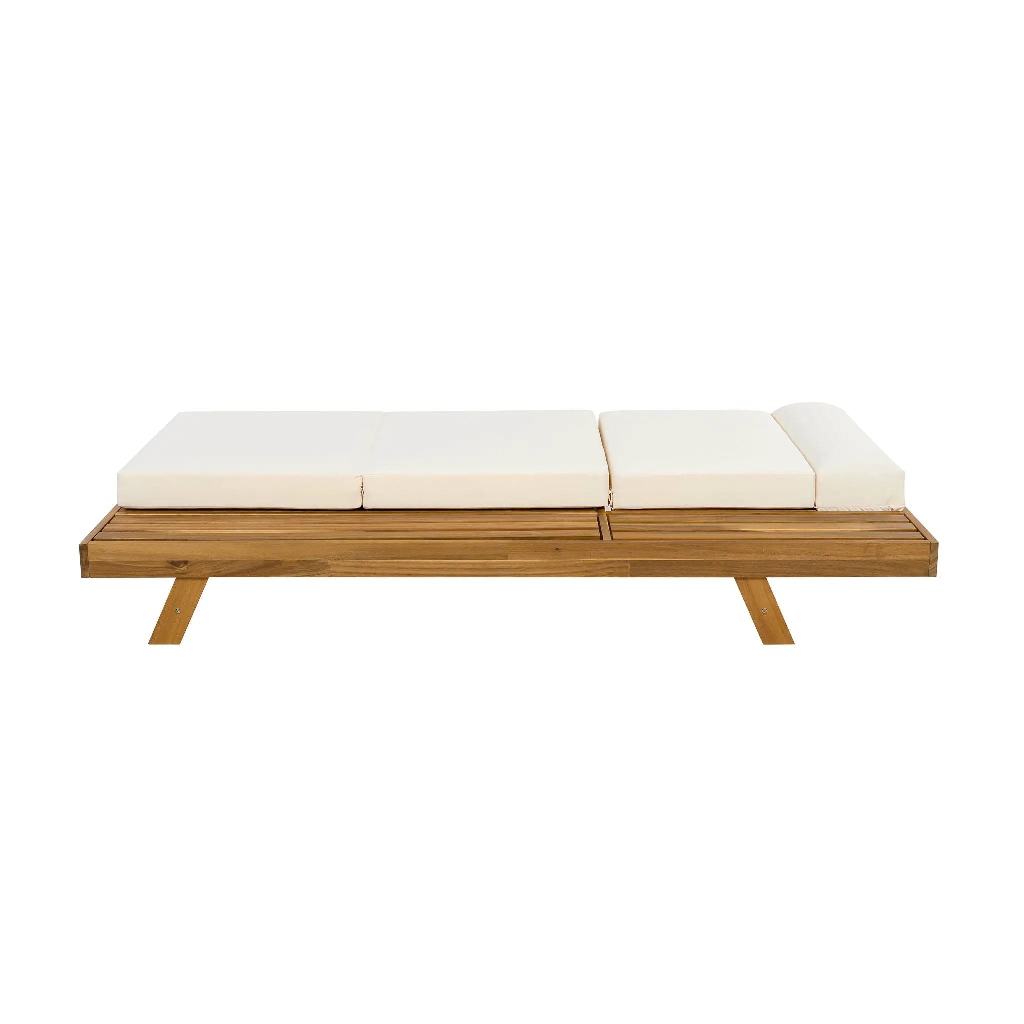 Acacia Wood Lounge Chaise Set With Headrest And Water Resistant Cushions - Beige by HouseOfZazla