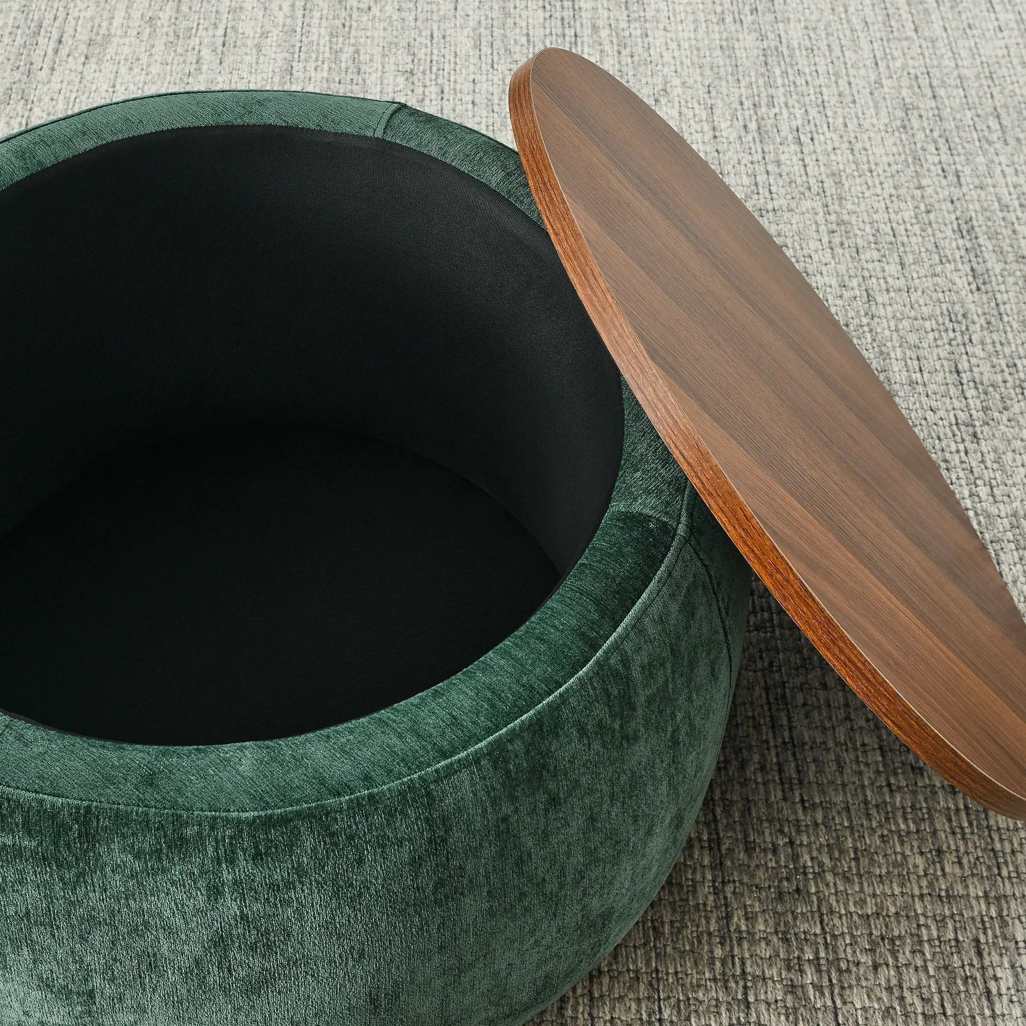 Round Storage Ottoman, 2 In 1 Function, End Table And Ottoman by Unique Piece Furniture