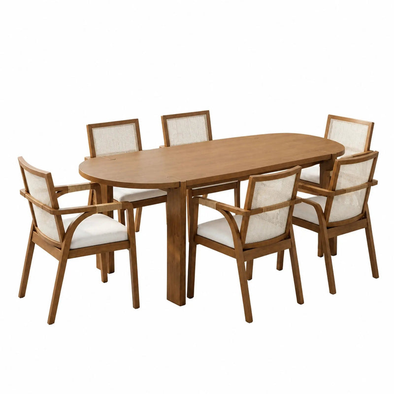 7-Piece Dining Table Set, 71" Oval Rubber Wood, photo 3 of 10