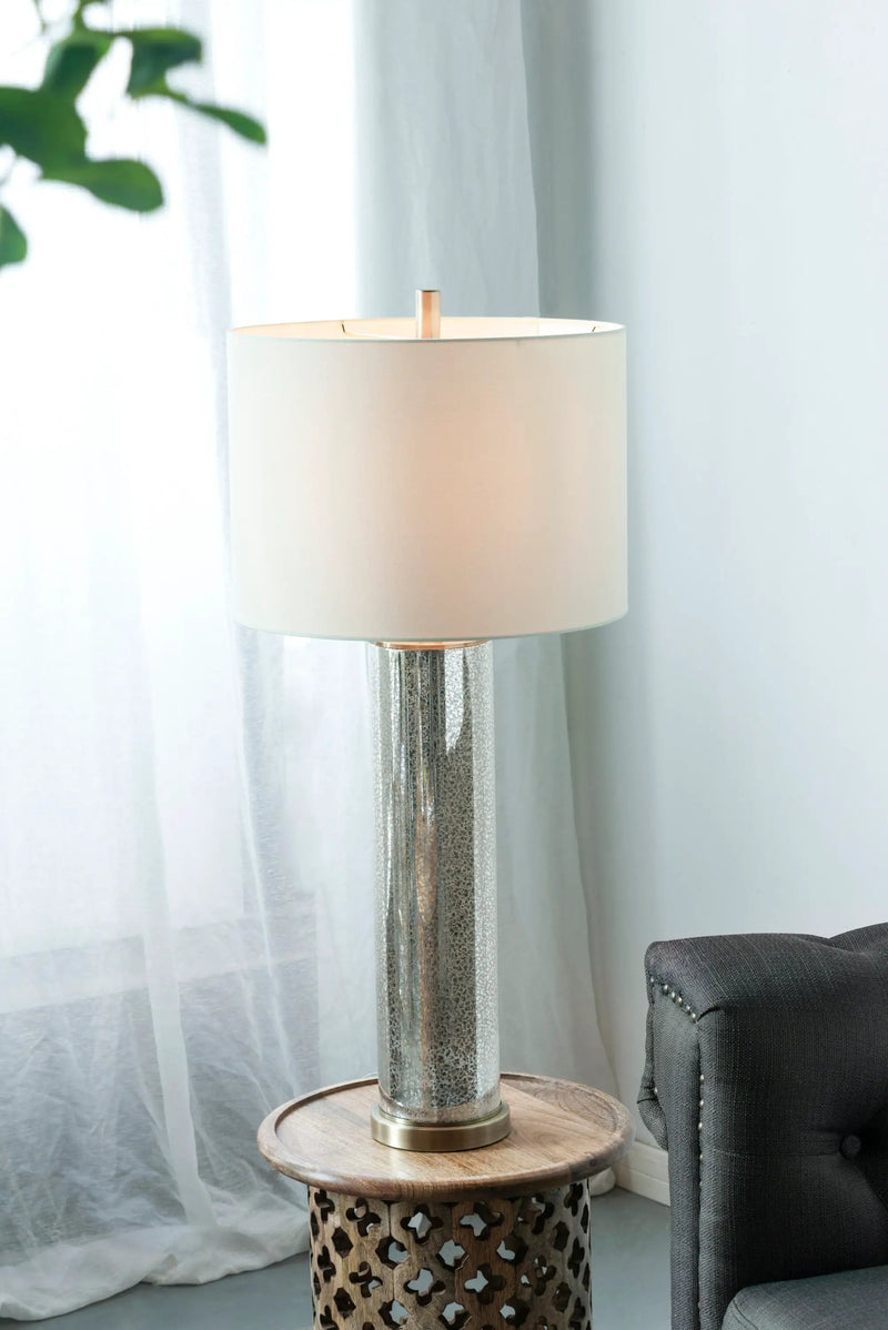 16x16x35 Gold Mirrored Glass Table Lamp with White Fabric Shade by HouseOfZazla