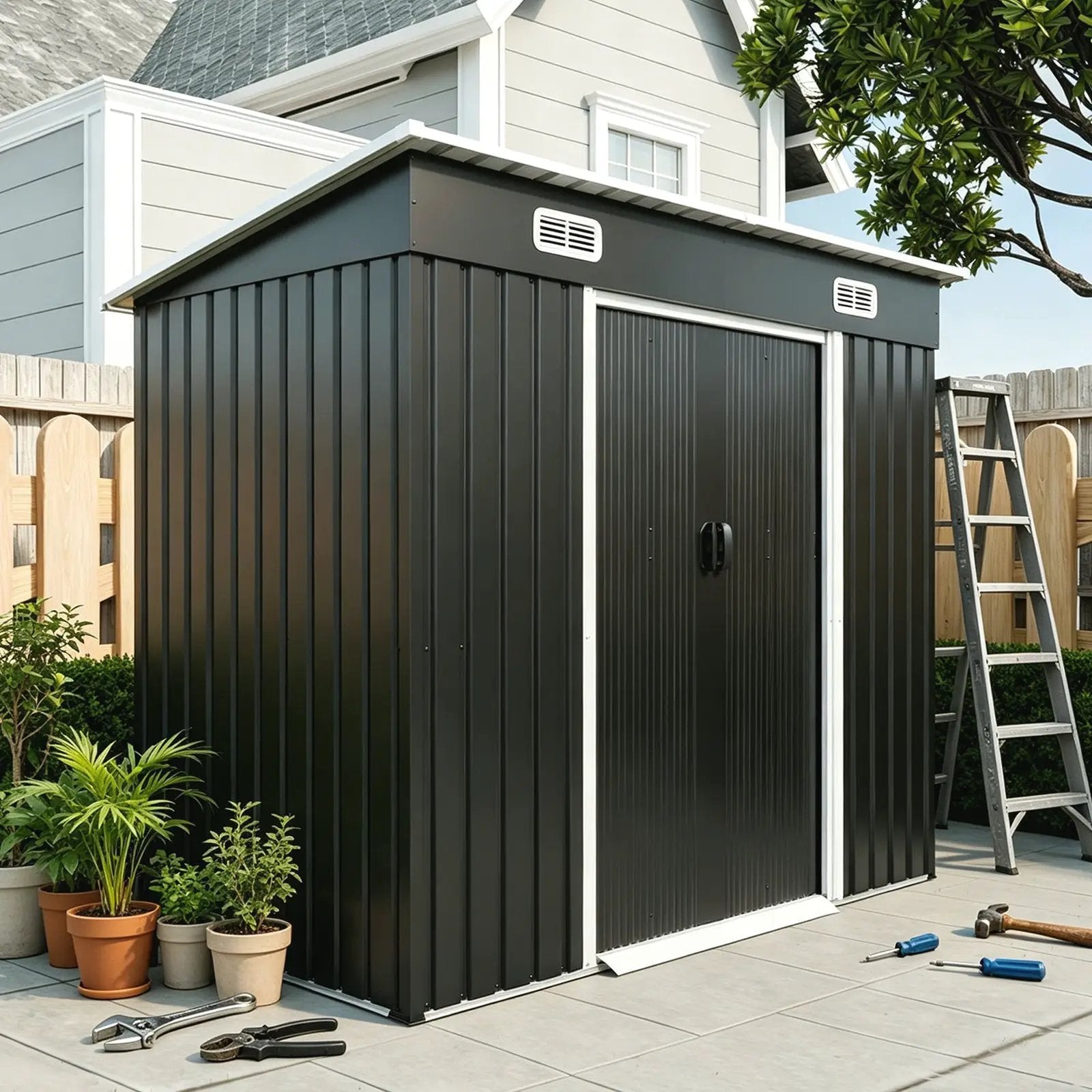 8x4ft Metal Shed with Sliding Door and Air Vents by HouseOfZazla