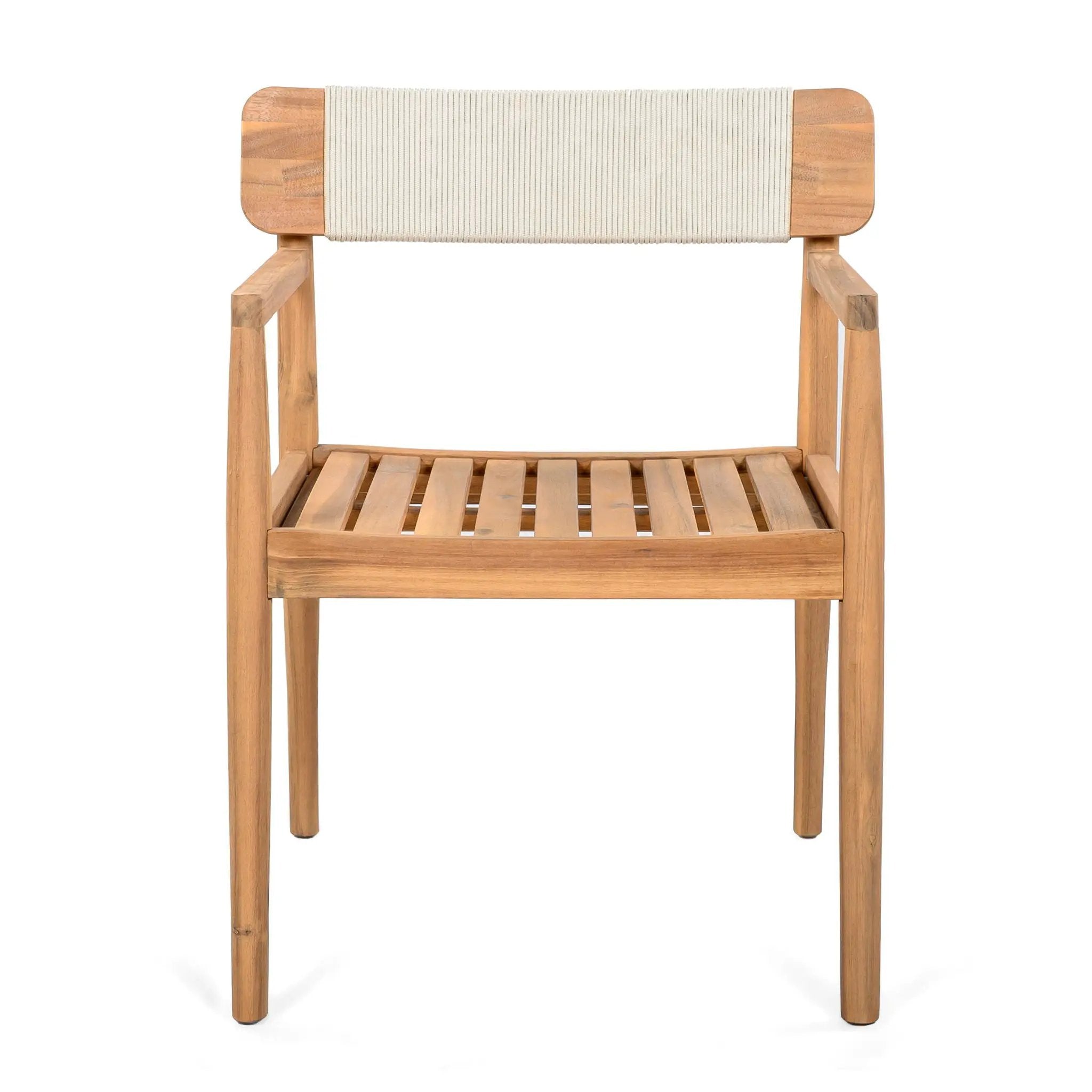 Creative Braided Acacia Wood Outdoor Dining Chairs with Armrests (Set of 2) - Teak / White by HouseOfZazla