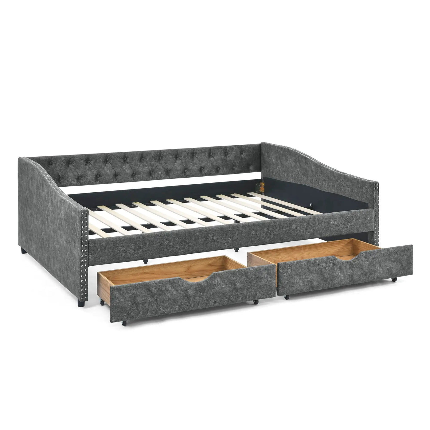 Upholstered Tufted Daybed With Drawers, Waved Arms by Unique Piece Furniture