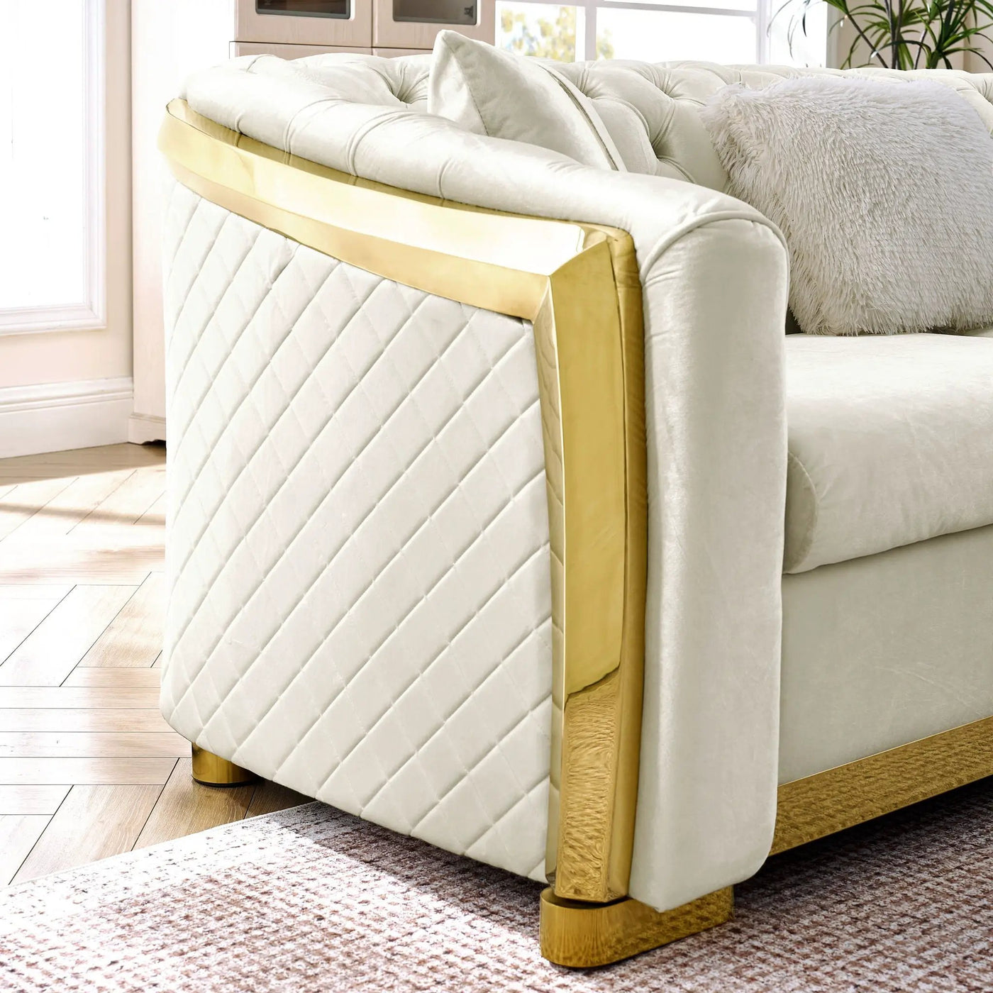 L Shaped Chesterfield Sectional Sofa With Stainless Steel Accents by Unique Piece Furniture