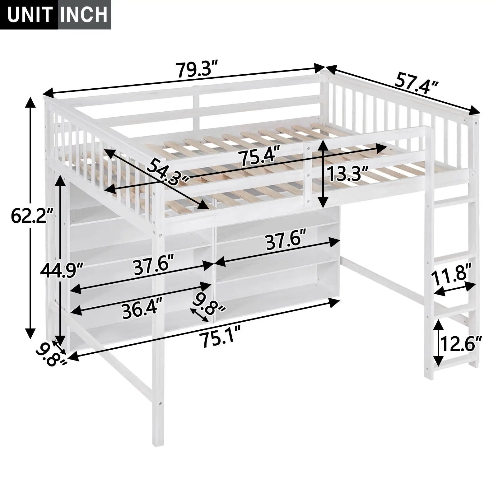 Loft Bed With 8 Open Storage Shelves And Built In Ladder by HouseOfZazla