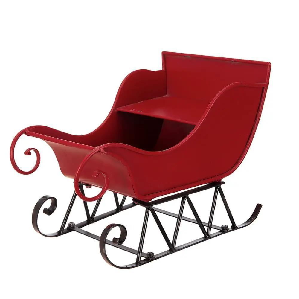 Iron Sleigh Large, Distressed Christmas Santa Sleigh Holiday Decoration by Unique Piece Furniture