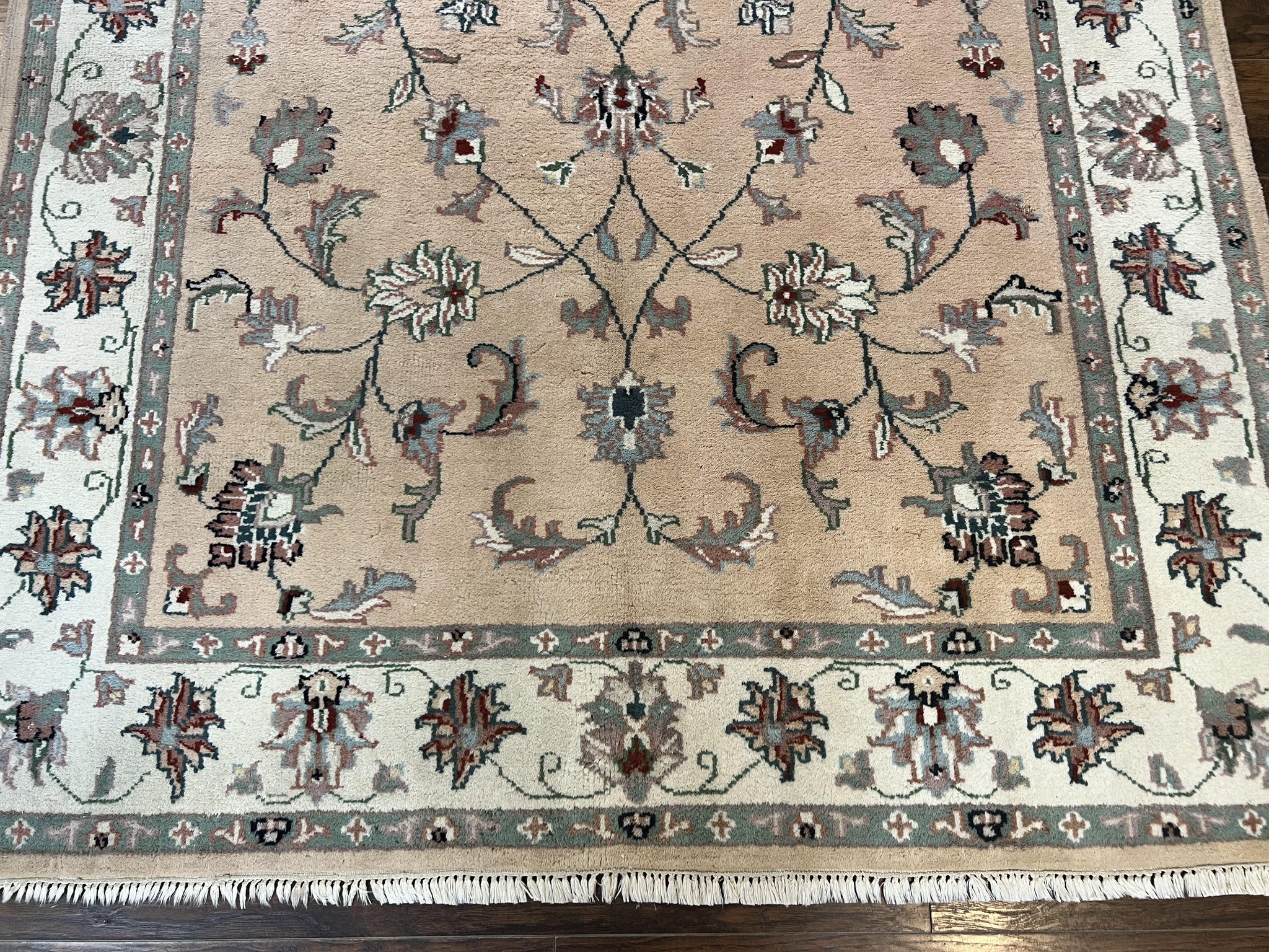 Indo Persian Rug 6x9, Handmade Vintage Wool Carpet, Floral Allover by Jewel Rugs