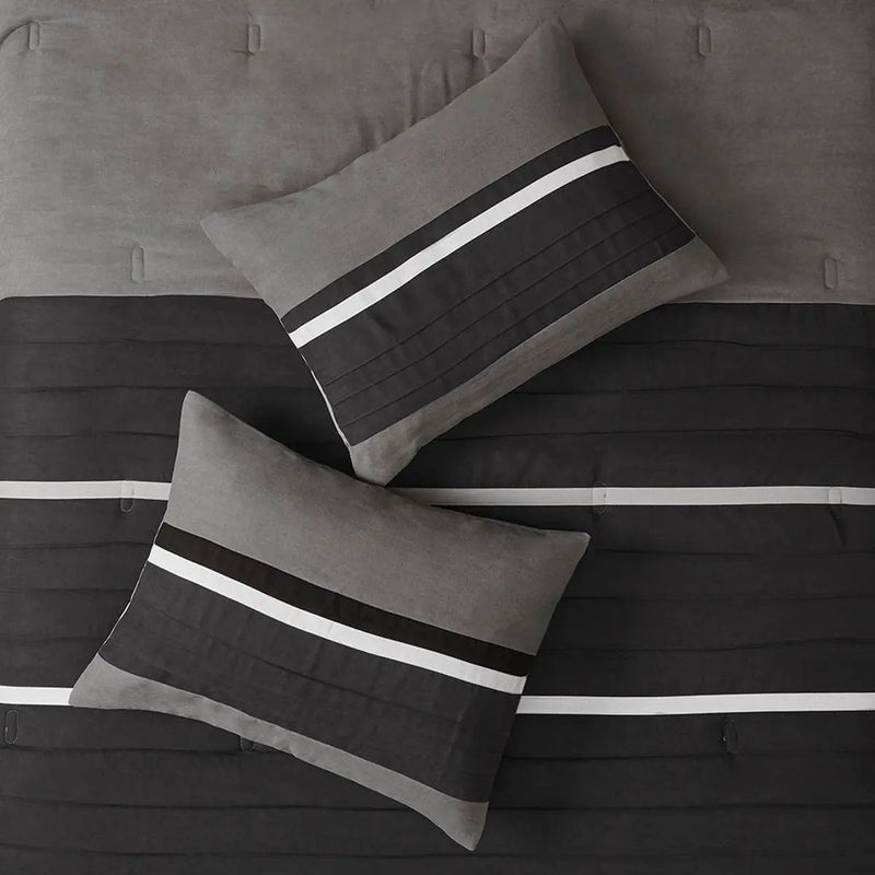 7 Pc Pieced Faux Suede Comforter Set Black Queen by HouseOfZazla