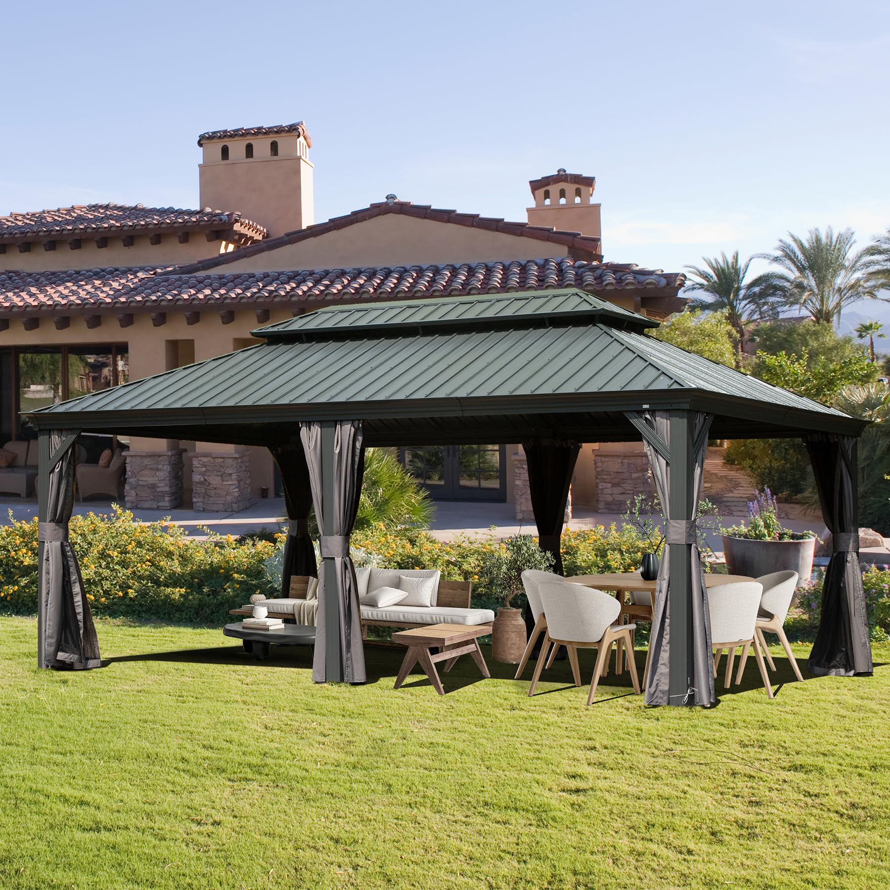 12' x 18' Hardtop Metal Gazebo with Double Roof Canopy by HouseOfZazla