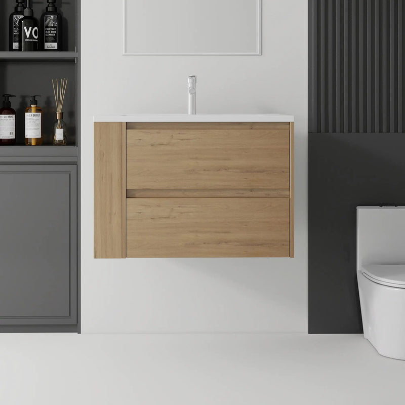 30 Inch Floating Bathroom Vanity with Sink, Soft-Close Drawer, Ceramic Sink, Plywood by HouseOfZazla