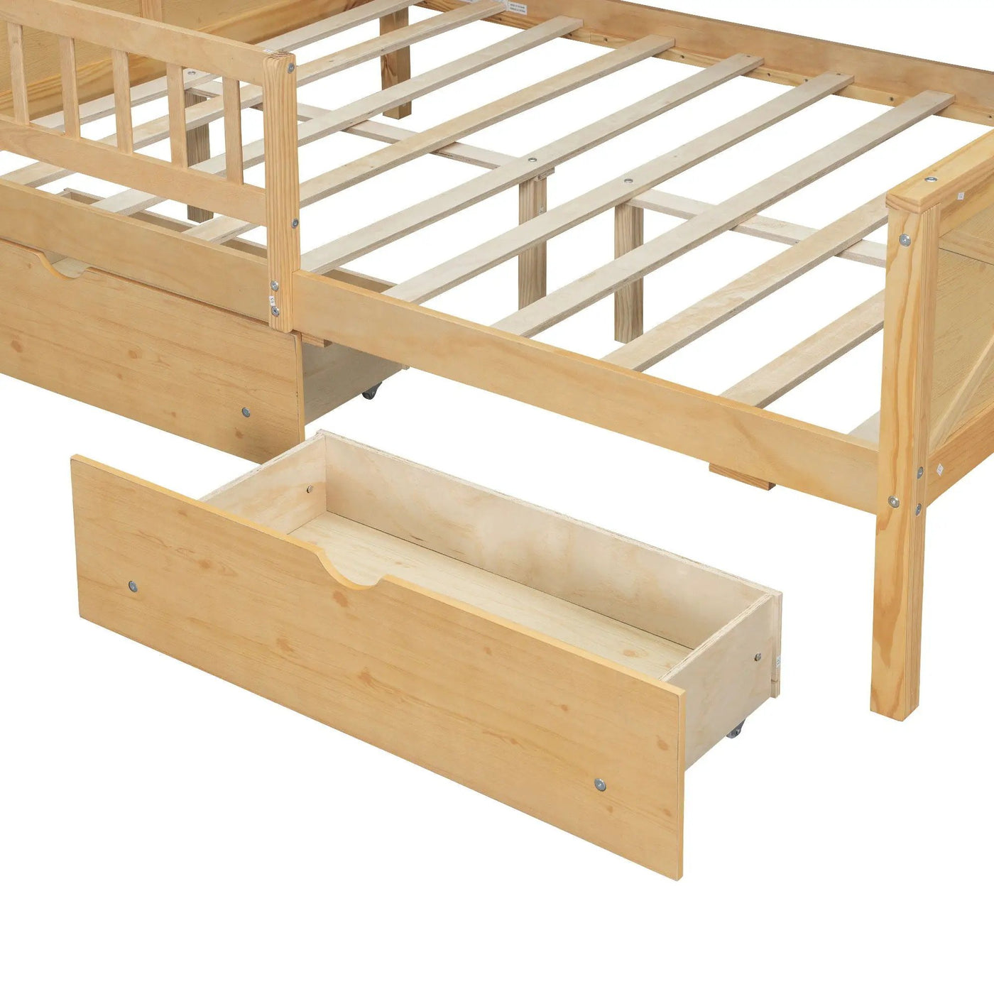 House Style Platform Bed With LED Lights, Storage Shelves, Drawers, And Guardrail by HouseOfZazla