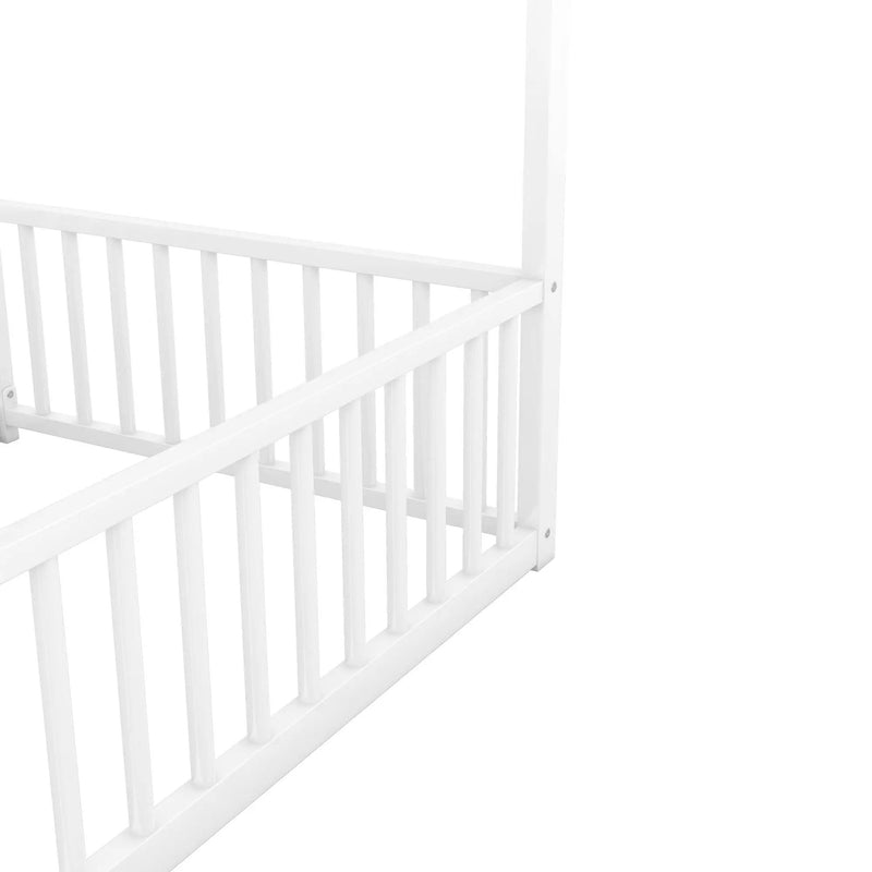 Metal Twin Size House Platform Beds 2 Shared Beds - Antique White by HouseOfZazla