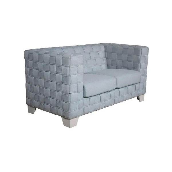 Saree - Loveseat - Light Teal Chenille & White