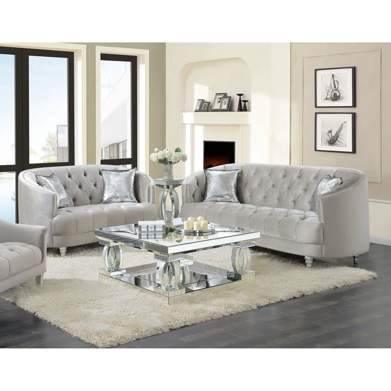 Elliston - 2 Piece Living Room Set With Upholstery Nailhead Trim - Gray by HouseOfZazla