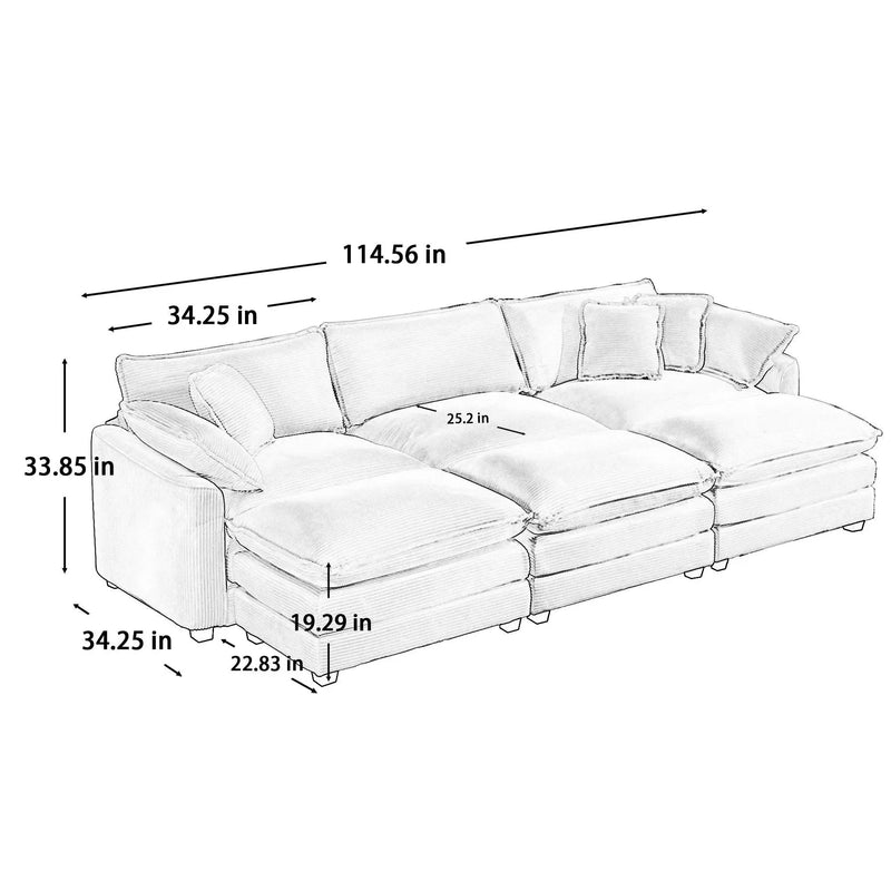Modern Oversized Modular Cushion Sofa With Ottoman, Low Back, Deep Seating Sofa Set by HouseOfZazla