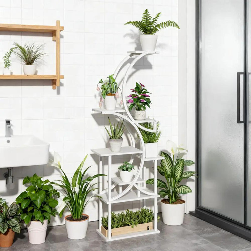 White S-Shaped Plant Stand, 8 Tier Plant Shelf by HouseOfZazla
