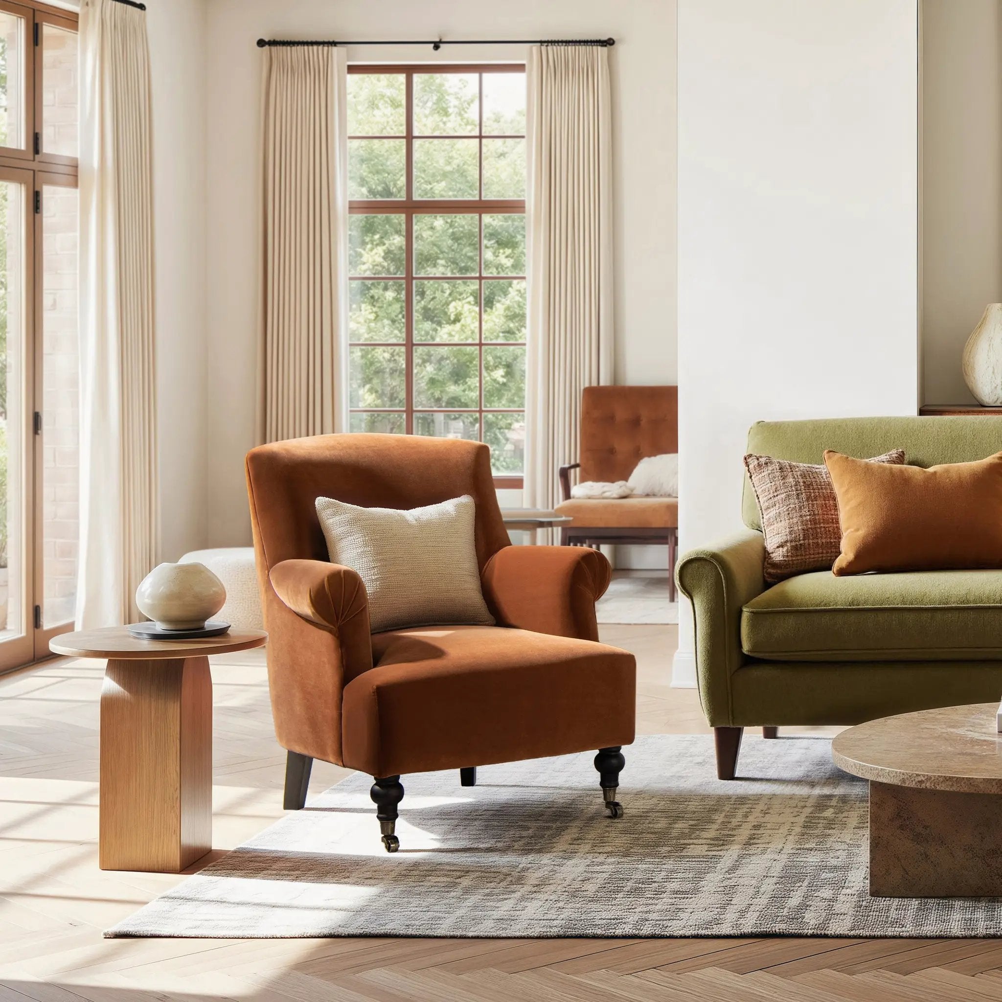 Eloise 30' Pleated Sock Arm Accent Armchair, Burnt Orange Performance Velvet by HouseOfZazla