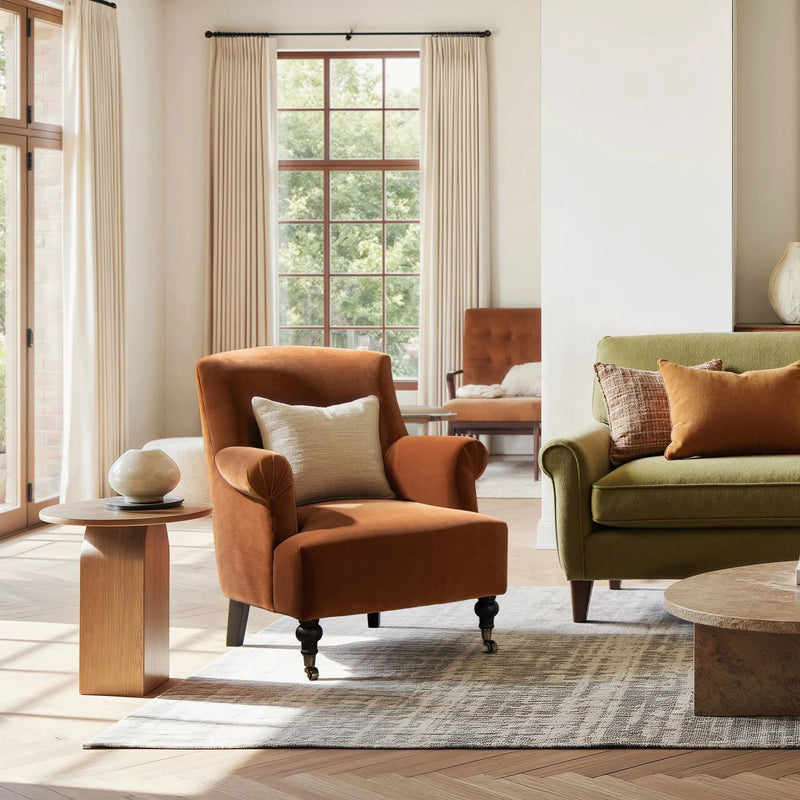 Eloise 30' Pleated Sock Arm Accent Armchair, Burnt Orange Performance Velvet by HouseOfZazla
