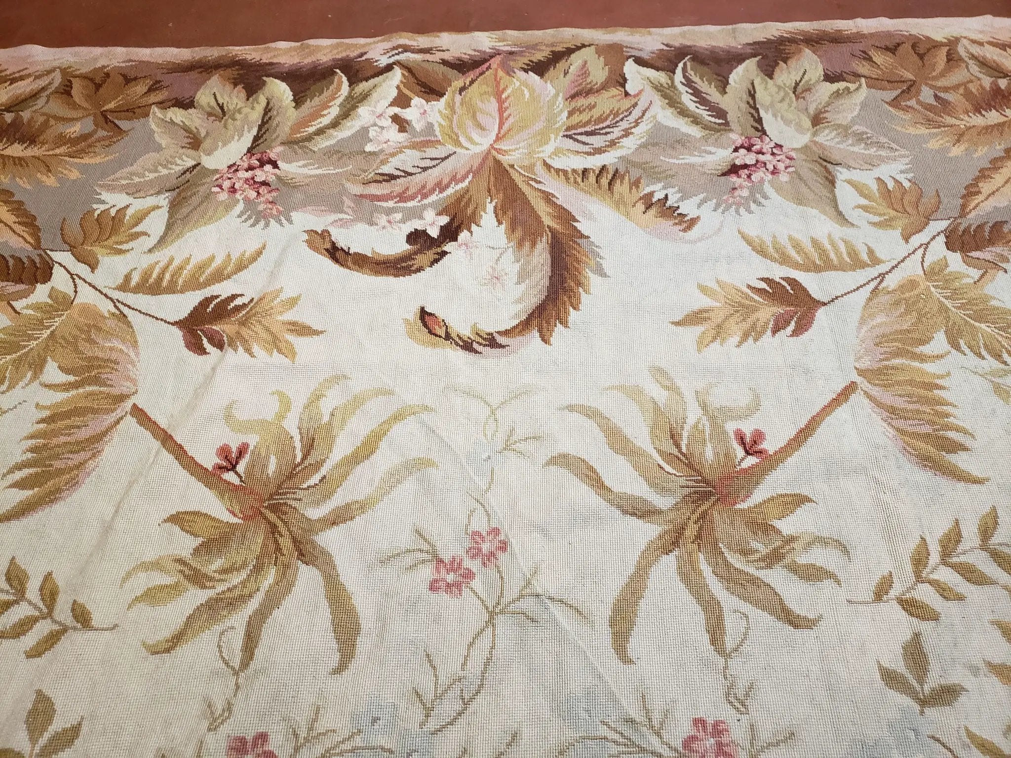 7' 7" x 9' 8" Needlepoint Rug Floral Beige Flat Weave Carpet 8x10 Handmade New Area Rug by Jewel Rugs
